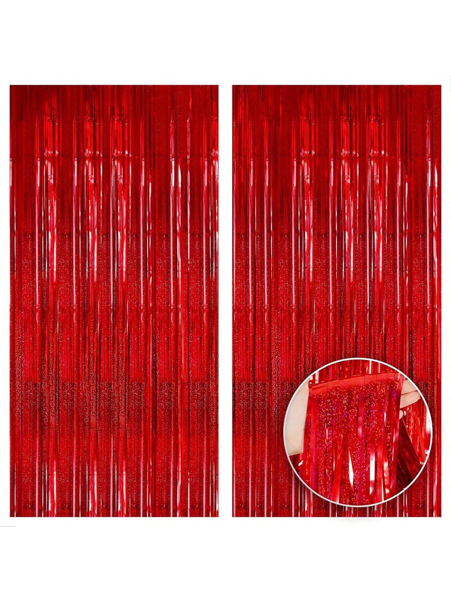 Iridescent Red Fringe Curtain 2pcs 6.4x8ft Party & Carnival Decor
