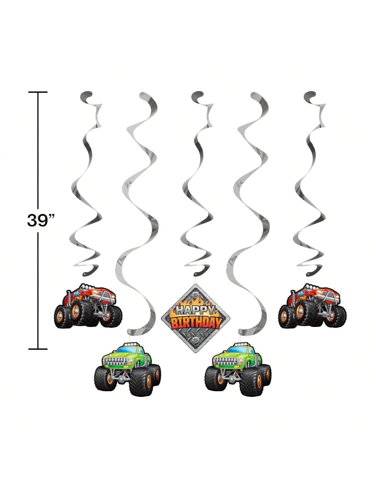 Monster Truck Dizzy Danglers, 5 Ct, Multi-Colored, 39"