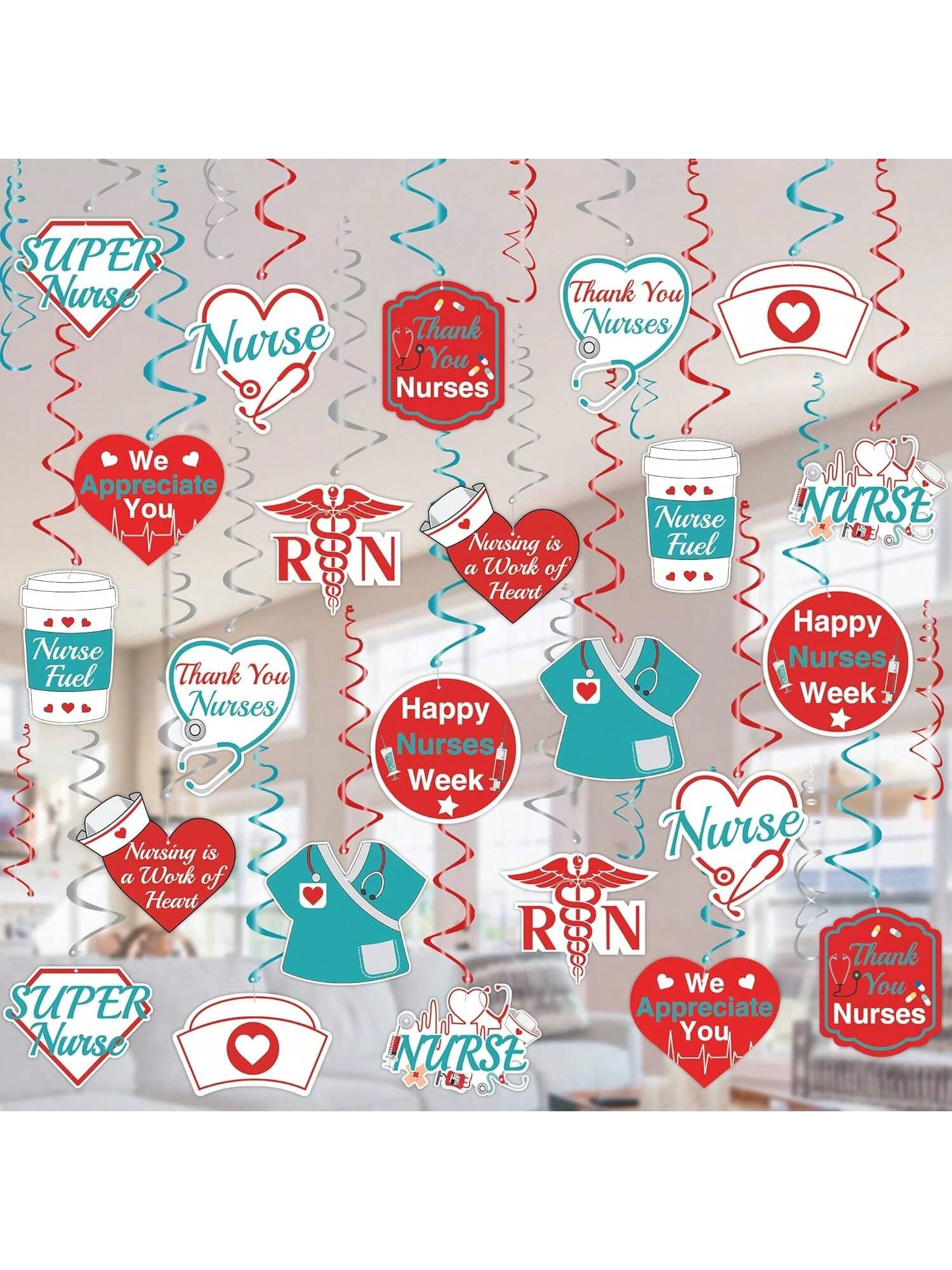 Nurses Appreciation Hanging Swirls 36pcs Red & Blue Medical Party Decor