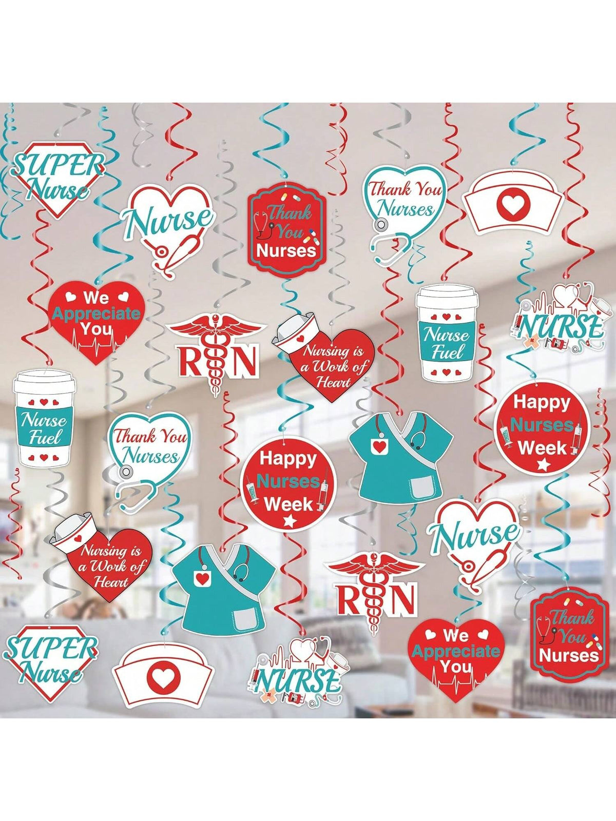 Nurses Appreciation Hanging Swirls 36pcs Red & Blue Medical Party Decor