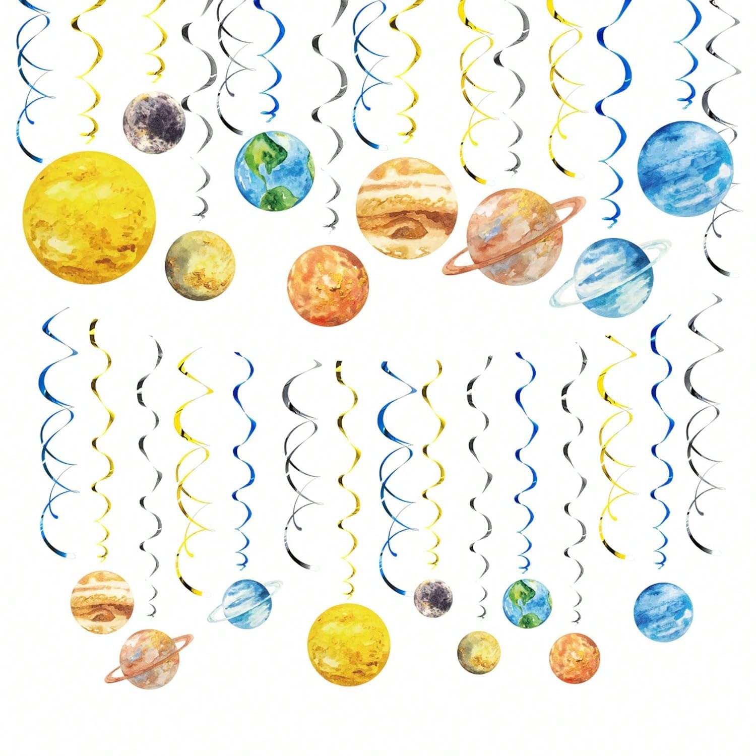 30PCS Outer Space Hanging Swirls Planet Rocket Astronaut Ceiling Party Decor