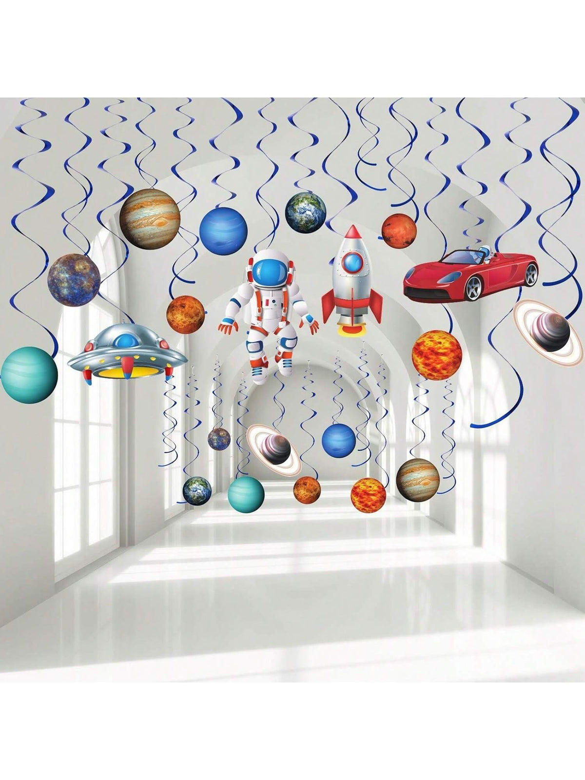 Outer Space Hanging Swirls 30pcs Kids Planet Rocket Birthday Decor