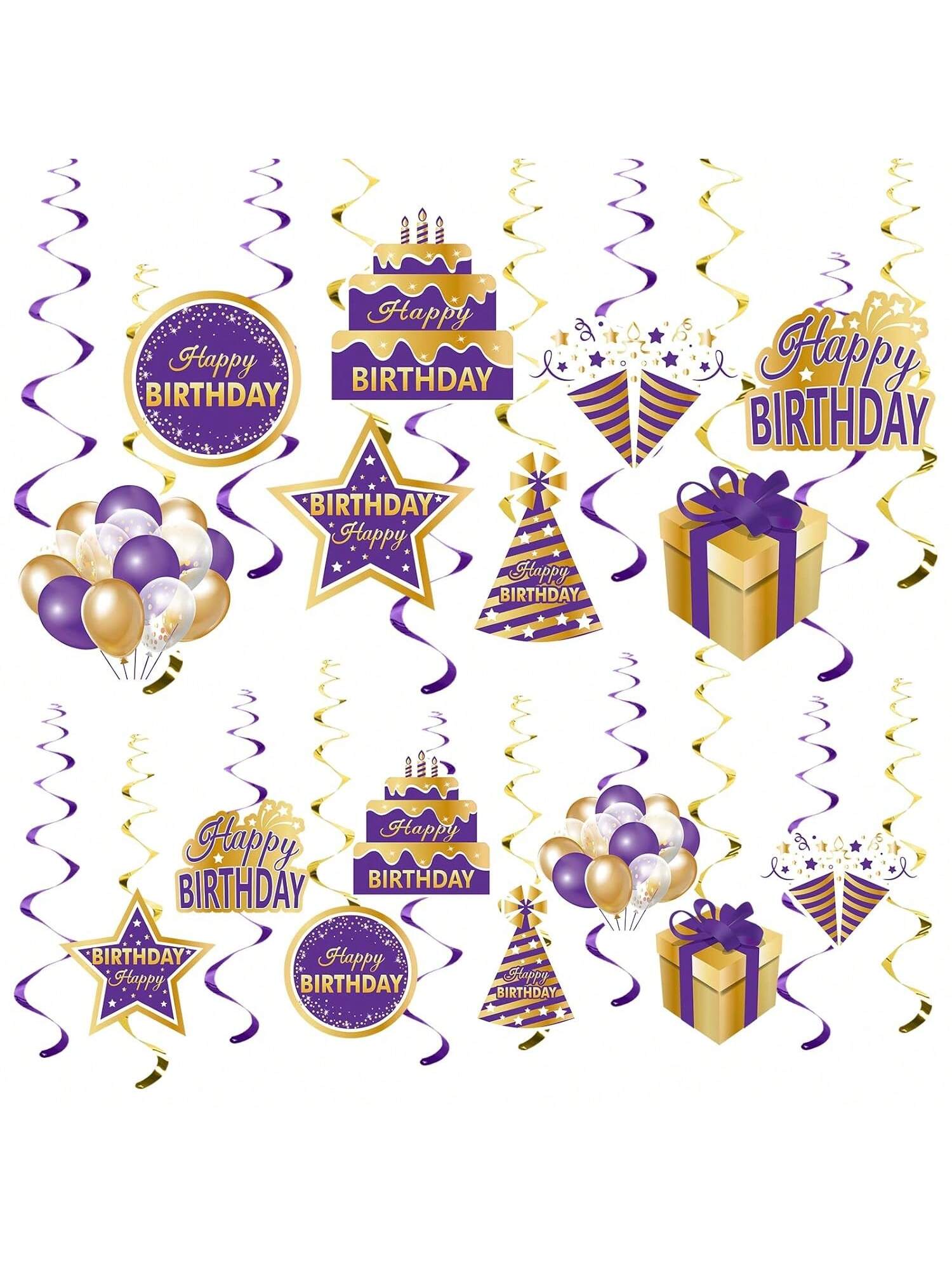 Purple Gold Birthday Hanging Swirls Decorations Ceiling Party Decor