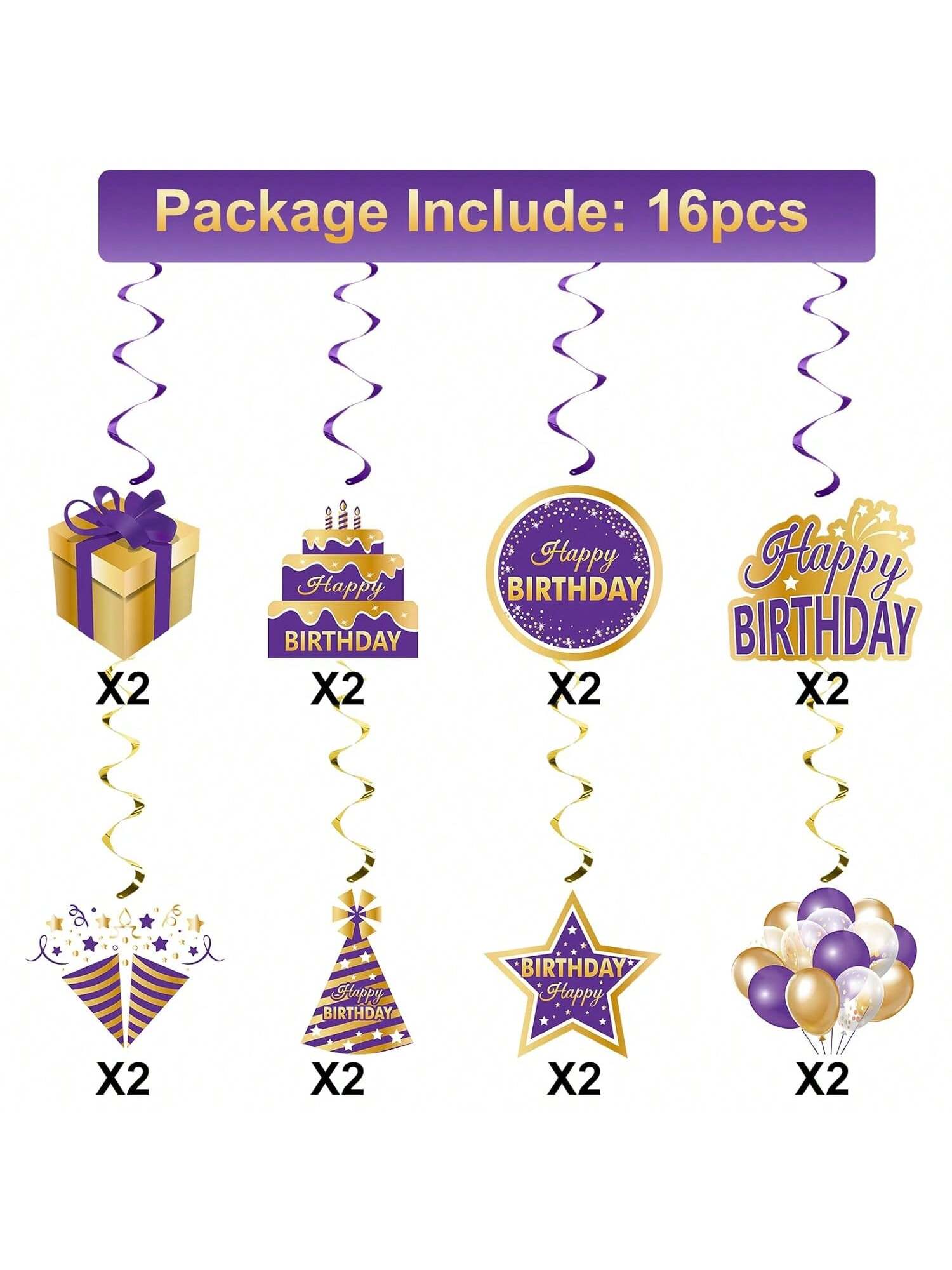 Purple Gold Birthday Hanging Swirls Decorations Ceiling Party Decor