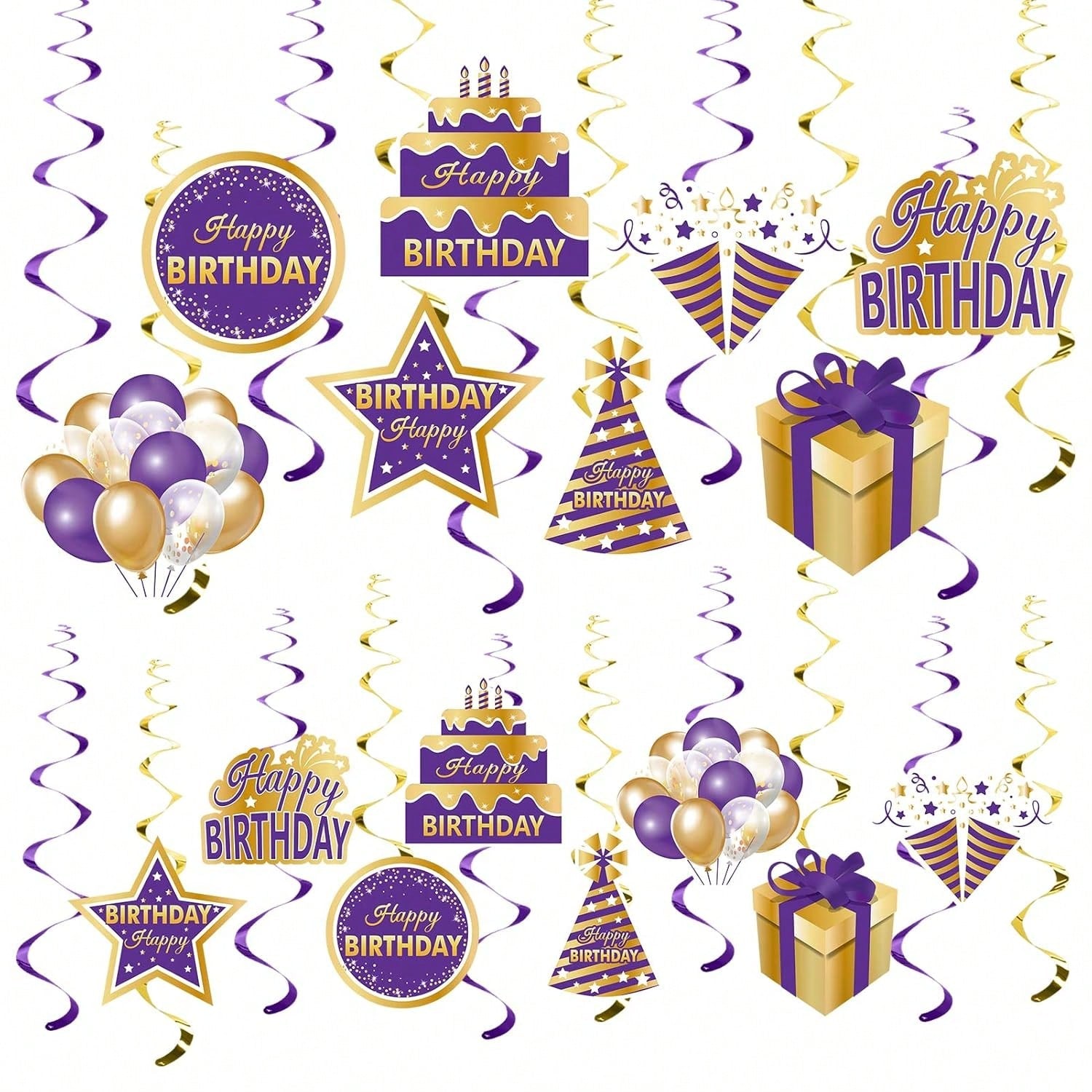 Purple Gold Birthday Hanging Swirls Decorations Ceiling Party Decor