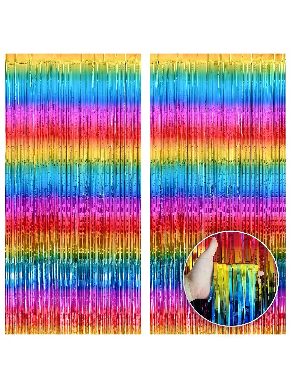 Rainbow Metallic Fringe Curtain 2pcs 6.4x8ft Birthday & Pride Decor