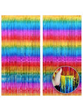 Rainbow Metallic Fringe Curtain 2pcs 6.4x8ft Birthday & Pride Decor