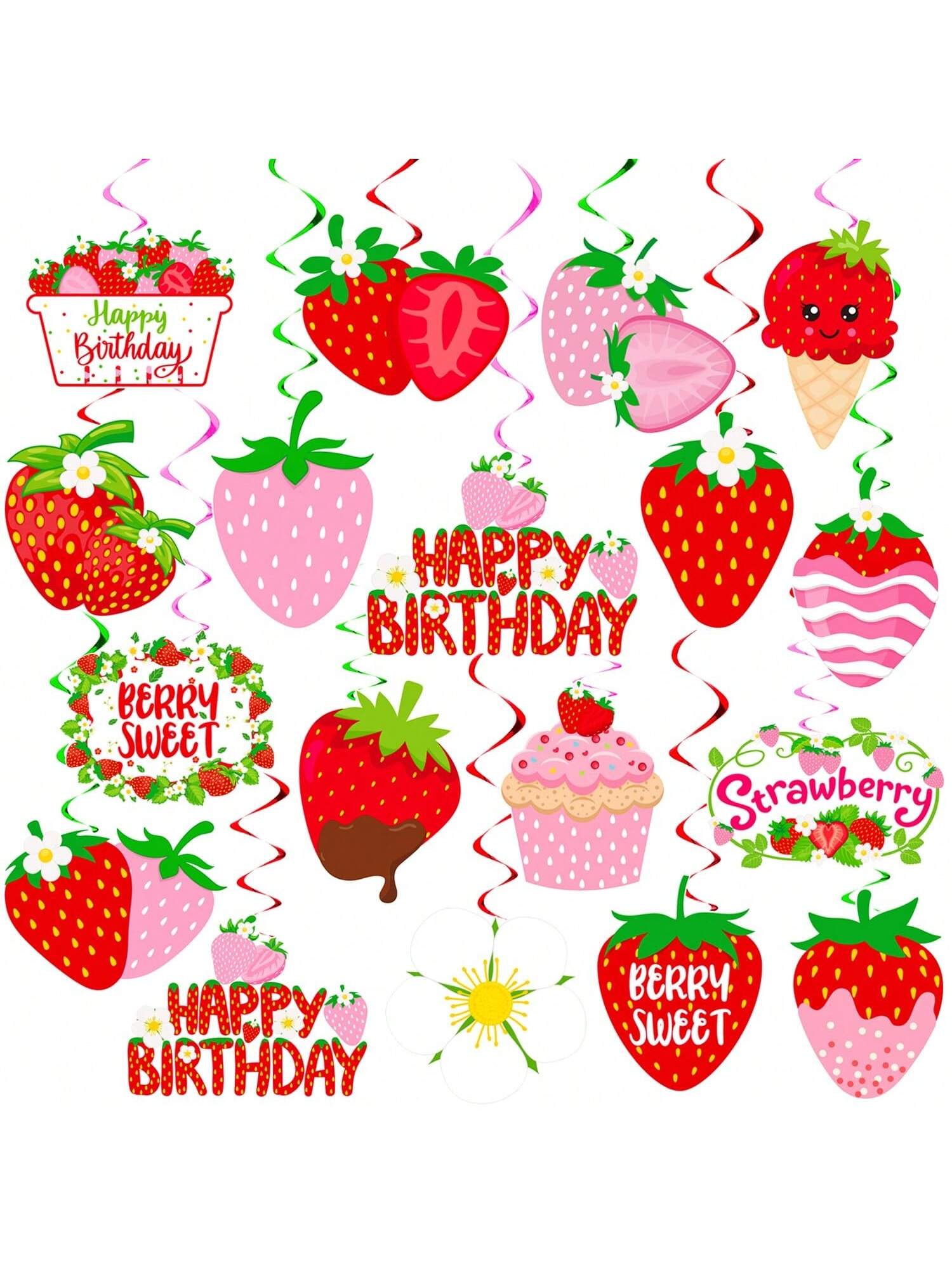 Strawberry Hanging Swirls 20pcs Ceiling Streamers for Birthday & Shower Party