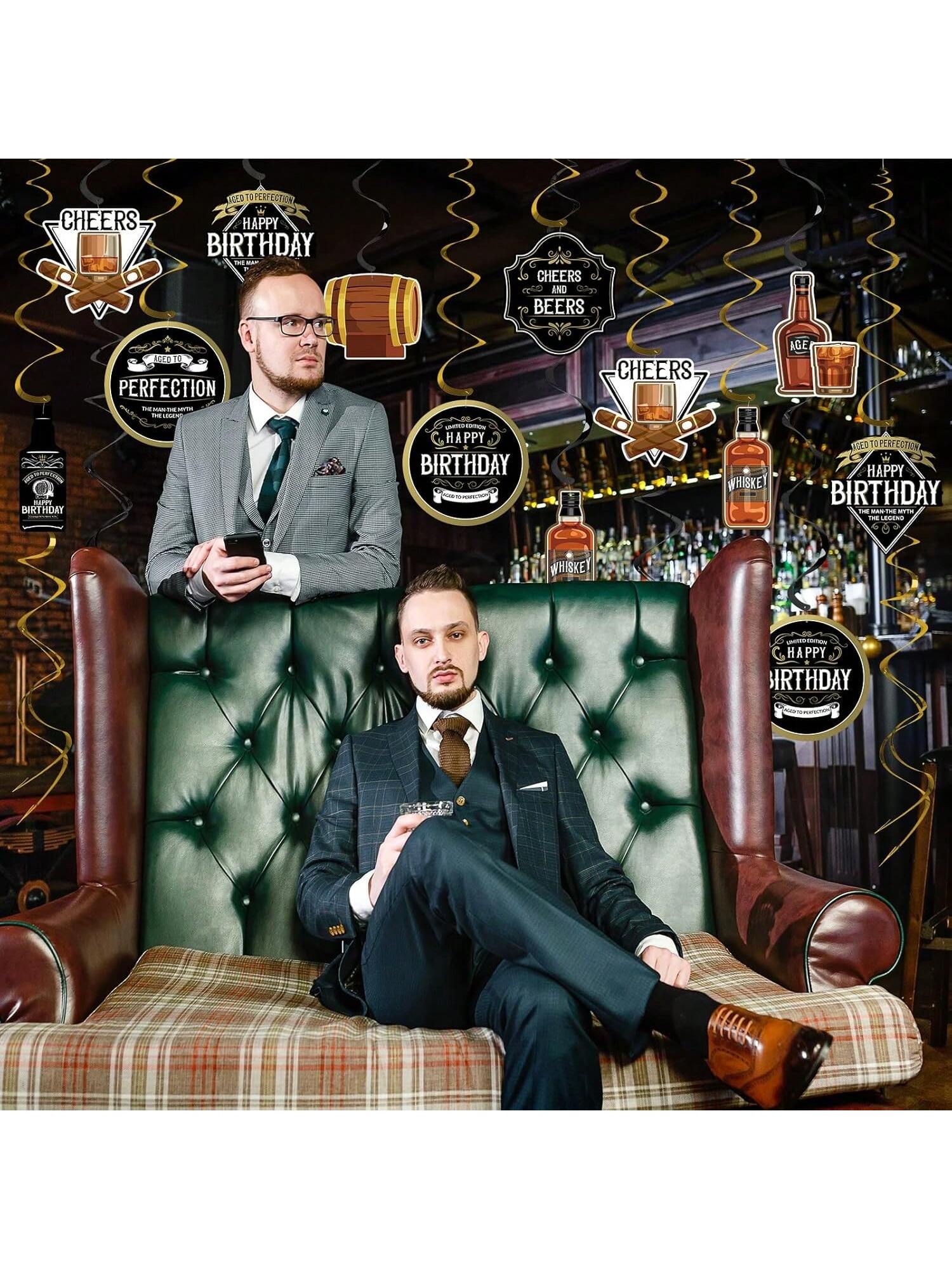 Whiskey Birthday Party Hanging Swirls for Men Aged to Perfection