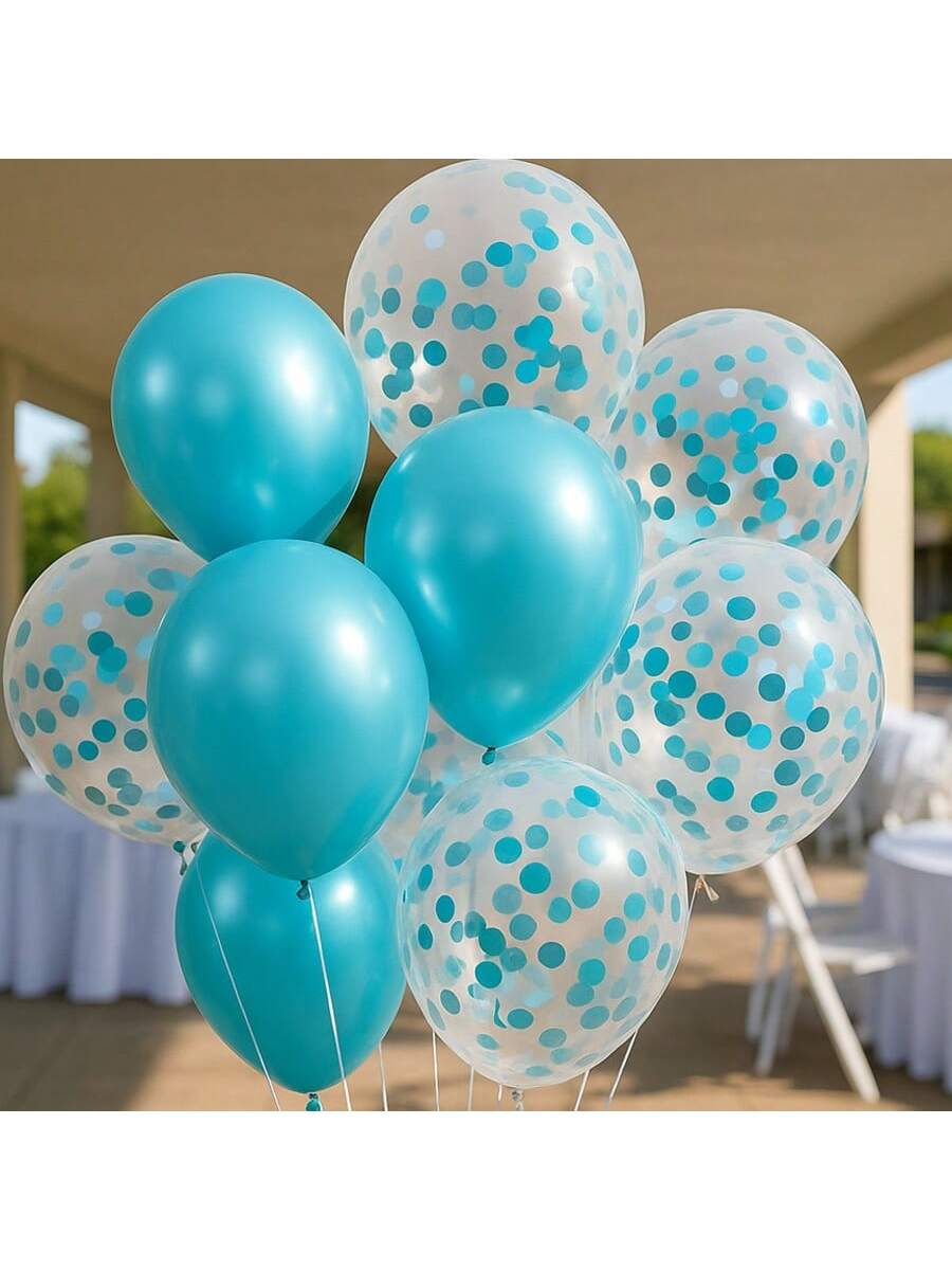 Teal Turquoise Balloons with Confetti for Birthday Engagement & Party Decor