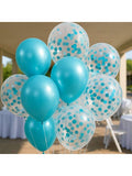 Teal Turquoise Balloons with Confetti for Birthday Engagement & Party Decor