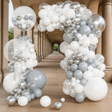 145PCS Silver White Garland Kit With Confetti Balloons For Wedding & Shower