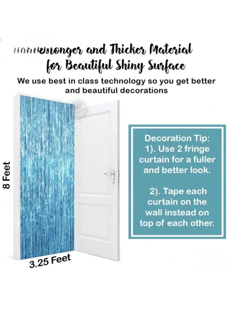 XL Blue Foil Fringe Curtain 6.4x8 ft Pack of 2 Ocean Mermaid Party Decor