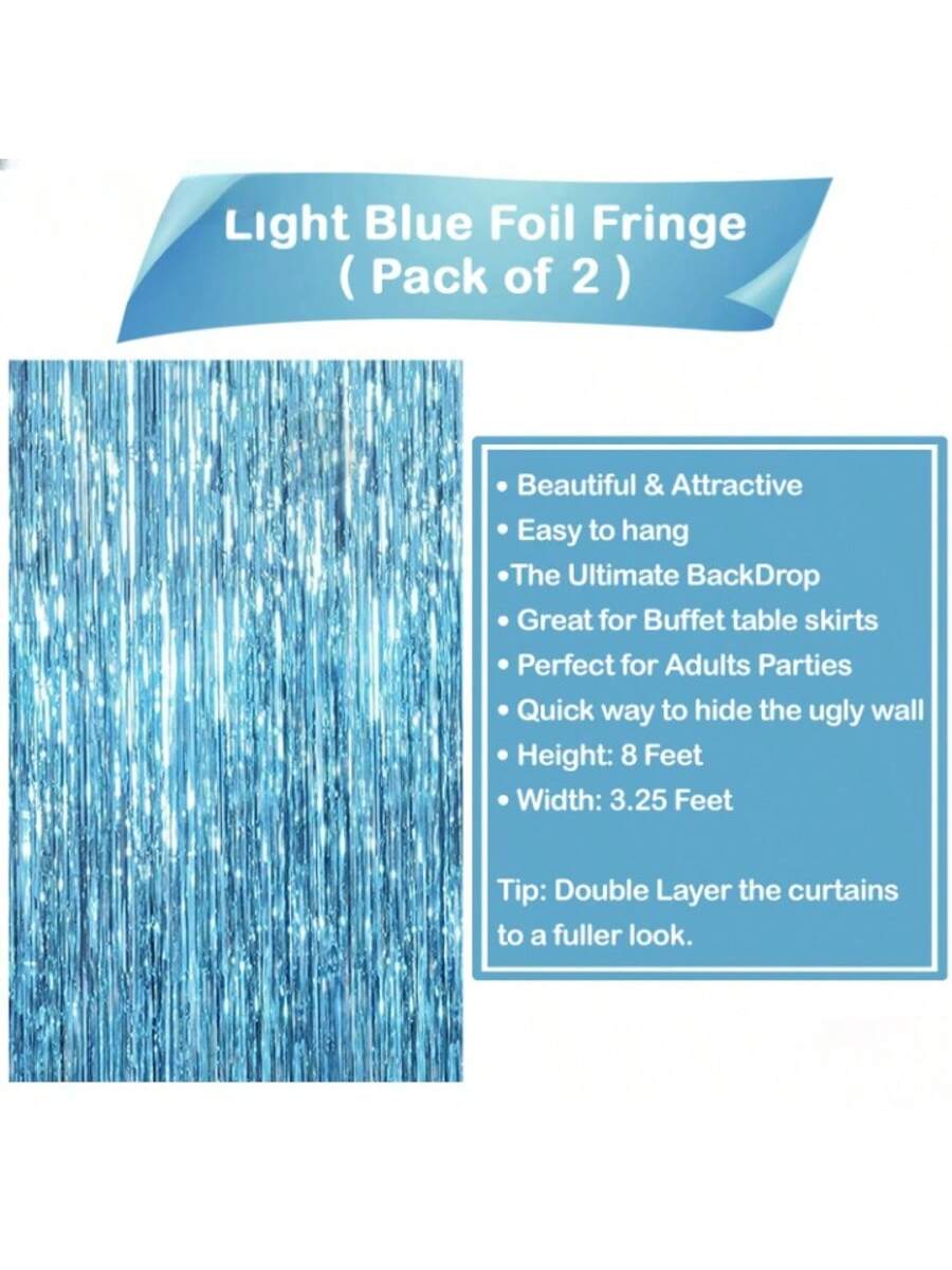 XL Blue Foil Fringe Curtain 6.4x8 ft Pack of 2 Ocean Mermaid Party Decor