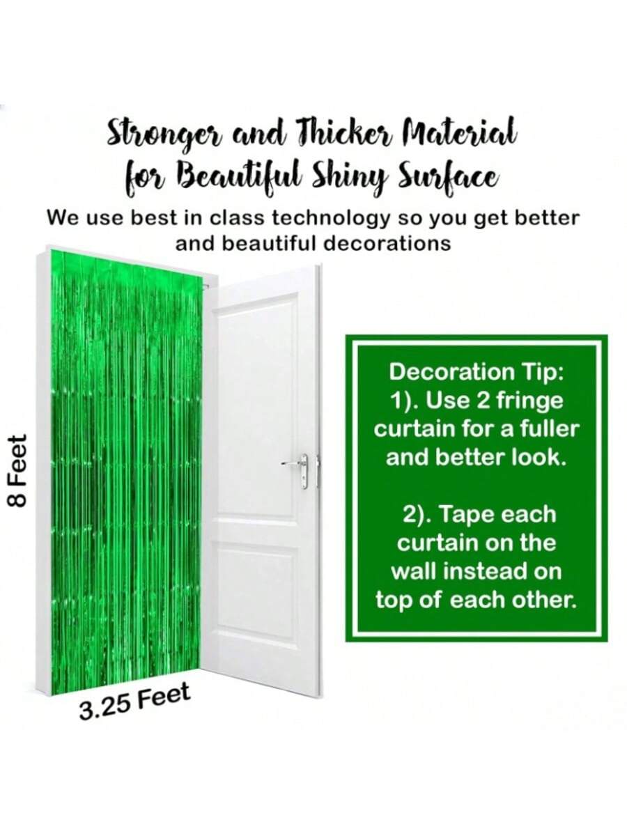 Xtralarge Green Foil Fringe Curtain 3.2x8ft Pack of 2 for Party Decor