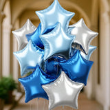 12PCS Royal Blue Silver Star Foil Balloons 18 Inch Birthday Graduation Decor