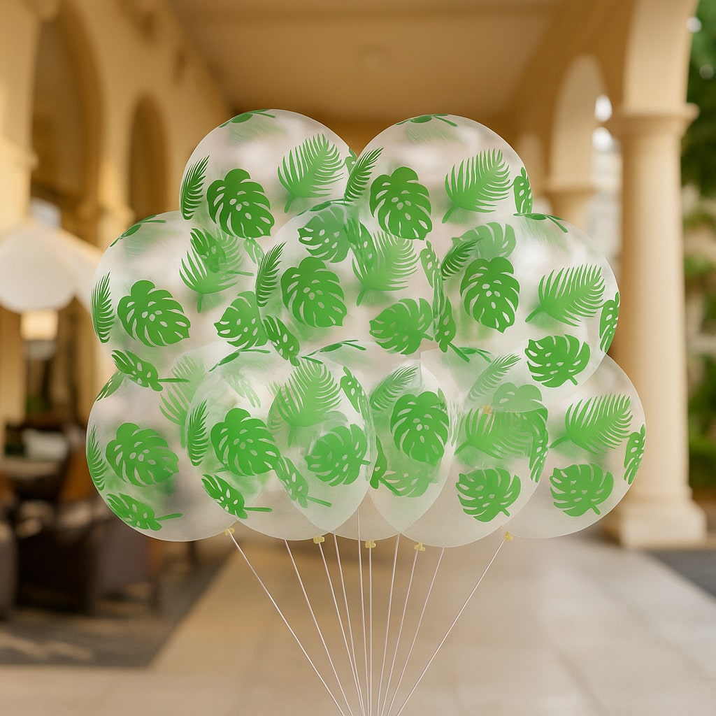50 Pc 12 Inch Palm Leaves Latex Balloons Clear Jungle Leaf for Hawaiian and Jungle Party