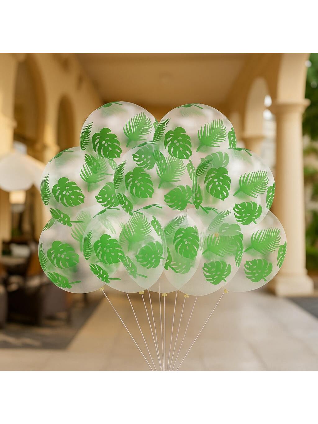 50 Pc 12 Inch Palm Leaves Latex Balloons Clear Jungle Leaf for Hawaiian and Jungle Party