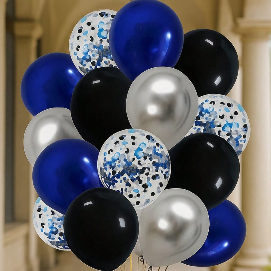50pcs 12in Black Navy Chrome Confetti Balloons Party Decorations