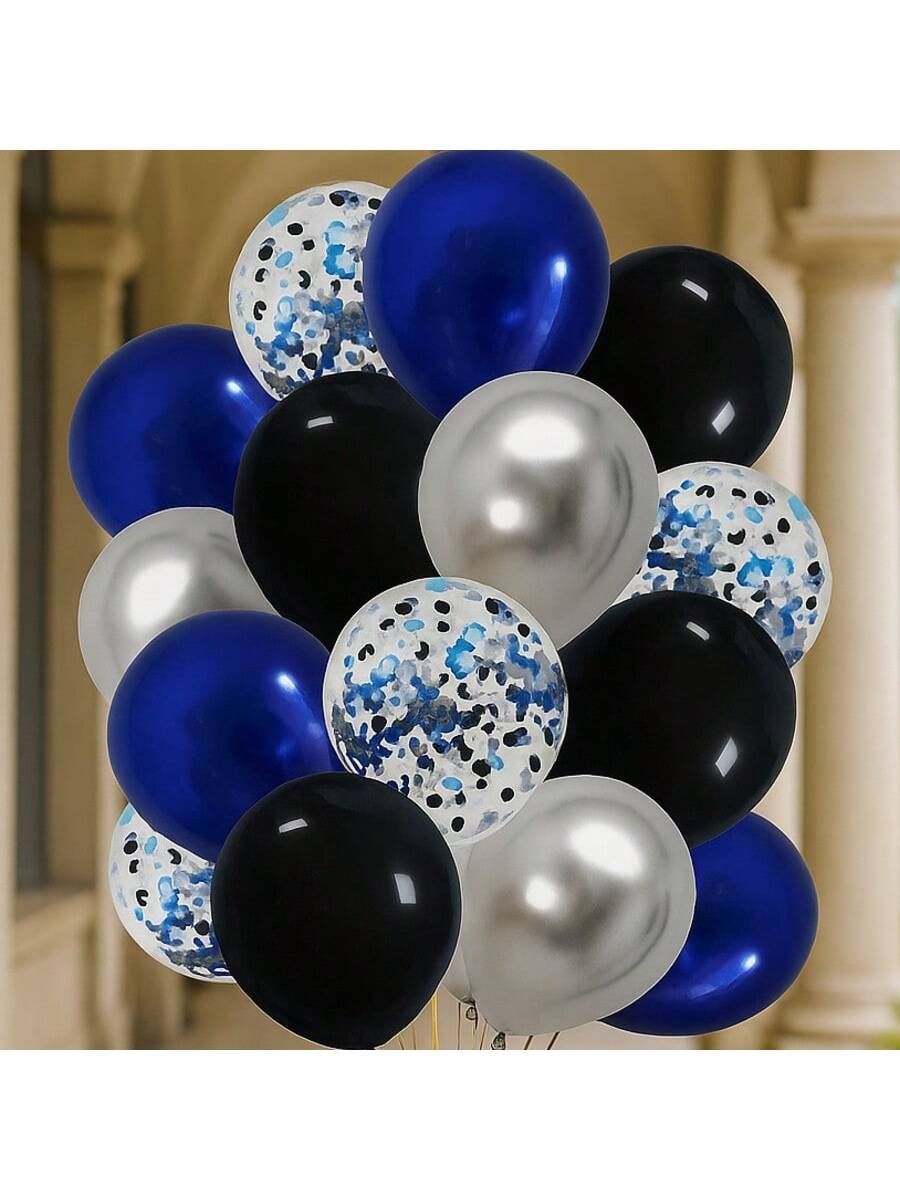 50pcs 12in Black Navy Chrome Confetti Balloons Party Decorations