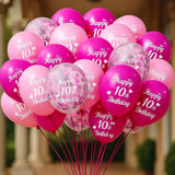 30PCS Sweet 10 Birthday Balloons 12" Pink & Hot Pink with Confetti
