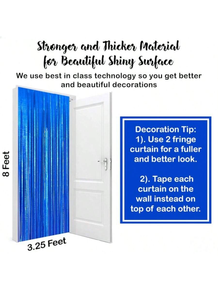 Iridescent Blue Fringe Curtain 2pcs 6.4x8ft Ocean & Party Decor