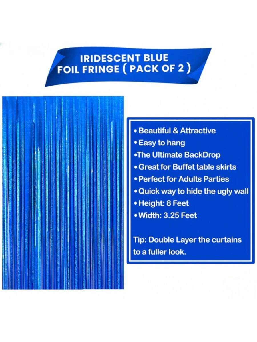 Iridescent Blue Fringe Curtain 2pcs 6.4x8ft Ocean & Party Decor