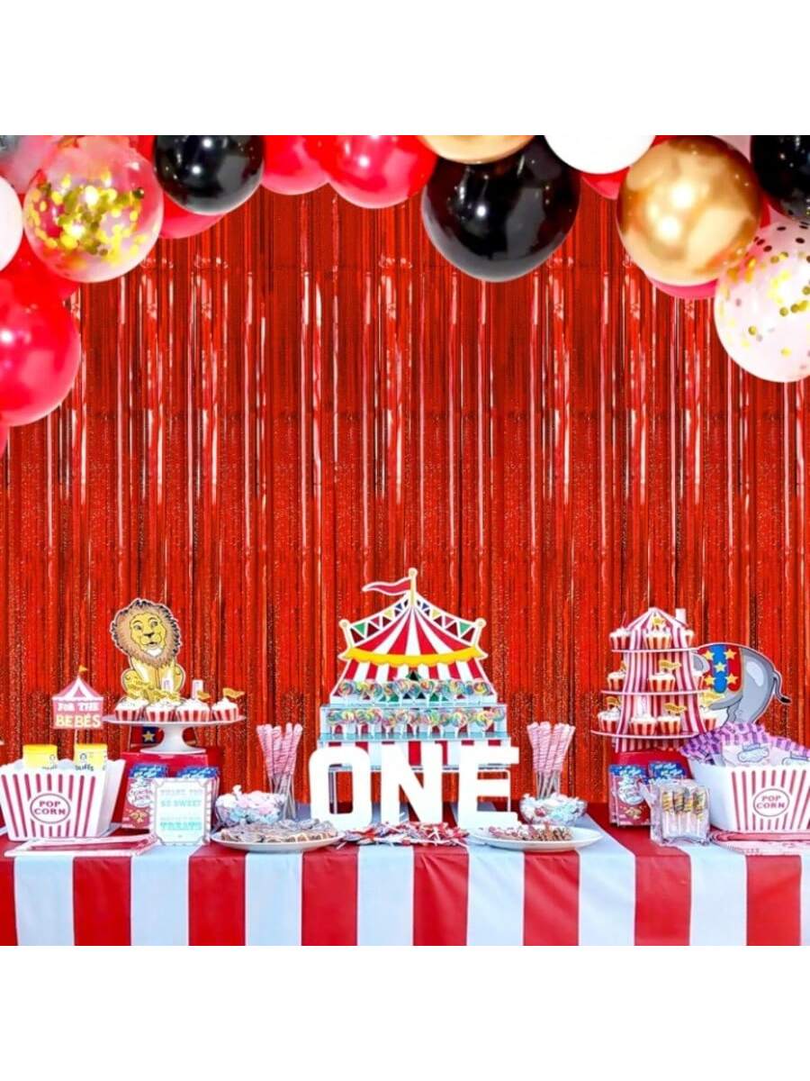 Iridescent Red Fringe Curtain 2pcs 6.4x8ft Party & Carnival Decor