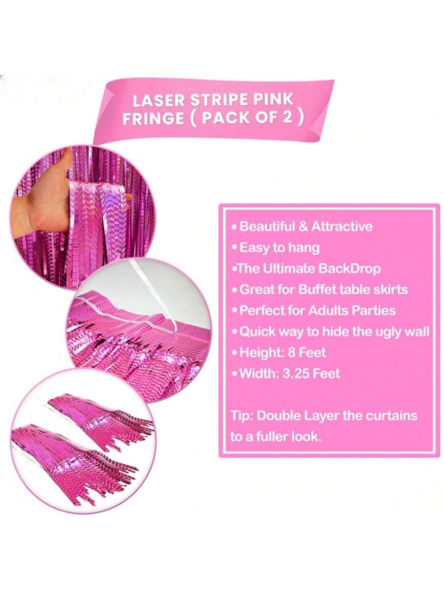 Laser Pink Fringe Curtain 2pcs 6.4x8ft Party & Birthday Decor