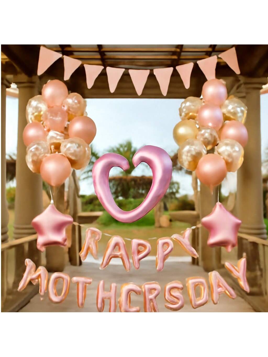 Happy Mothers Day Balloon Set Pink Rose Gold Banner Party Decor