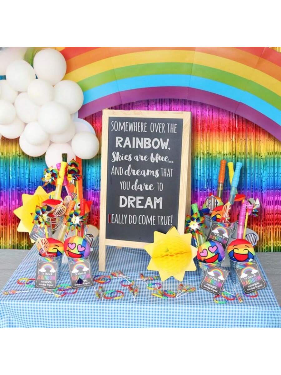 Rainbow Metallic Fringe Curtain 2pcs 6.4x8ft Birthday & Pride Decor
