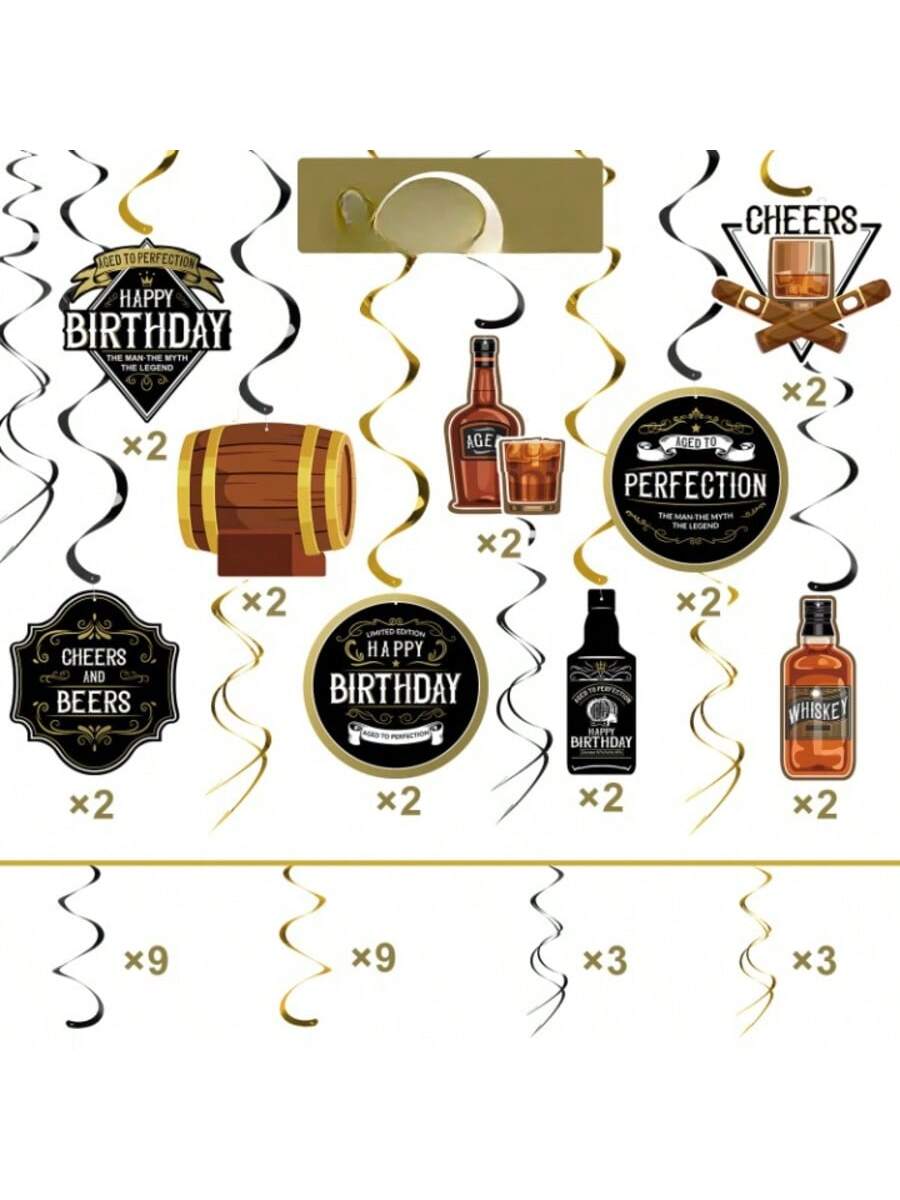 Whiskey Birthday Party Hanging Swirls for Men Aged to Perfection