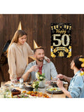 50th Birthday Door Banner Black Gold Party Decoration for Men and Women