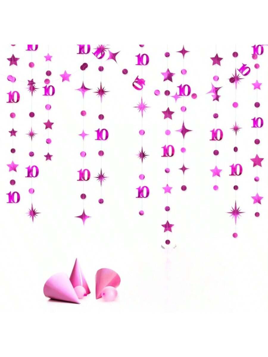 Hot Pink 10th Birthday Decorations with Number 10 Metallic Garland and Banner