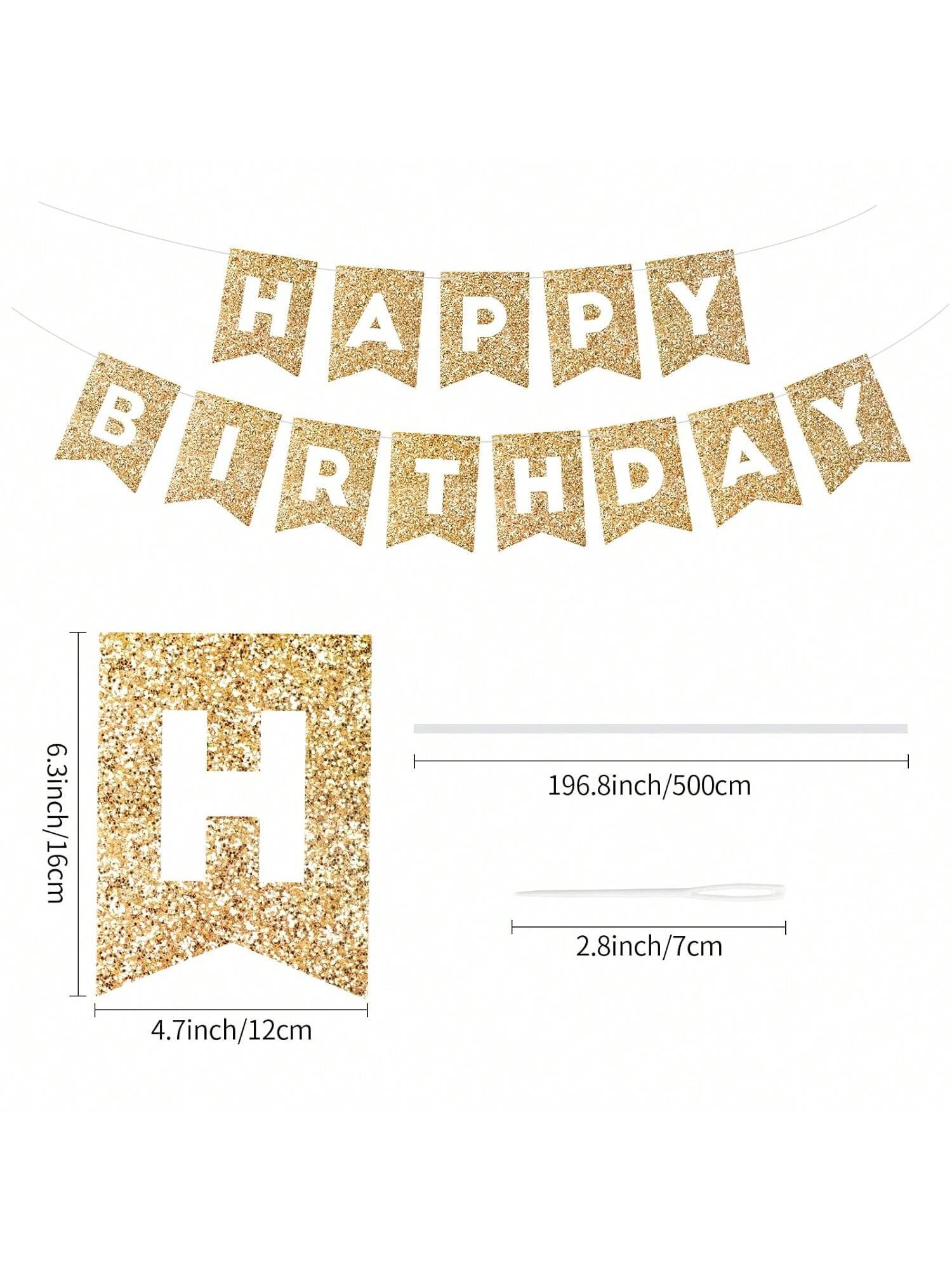Gold Happy Birthday Banner Garland for Kids and Adults Party Wall or Door Decor