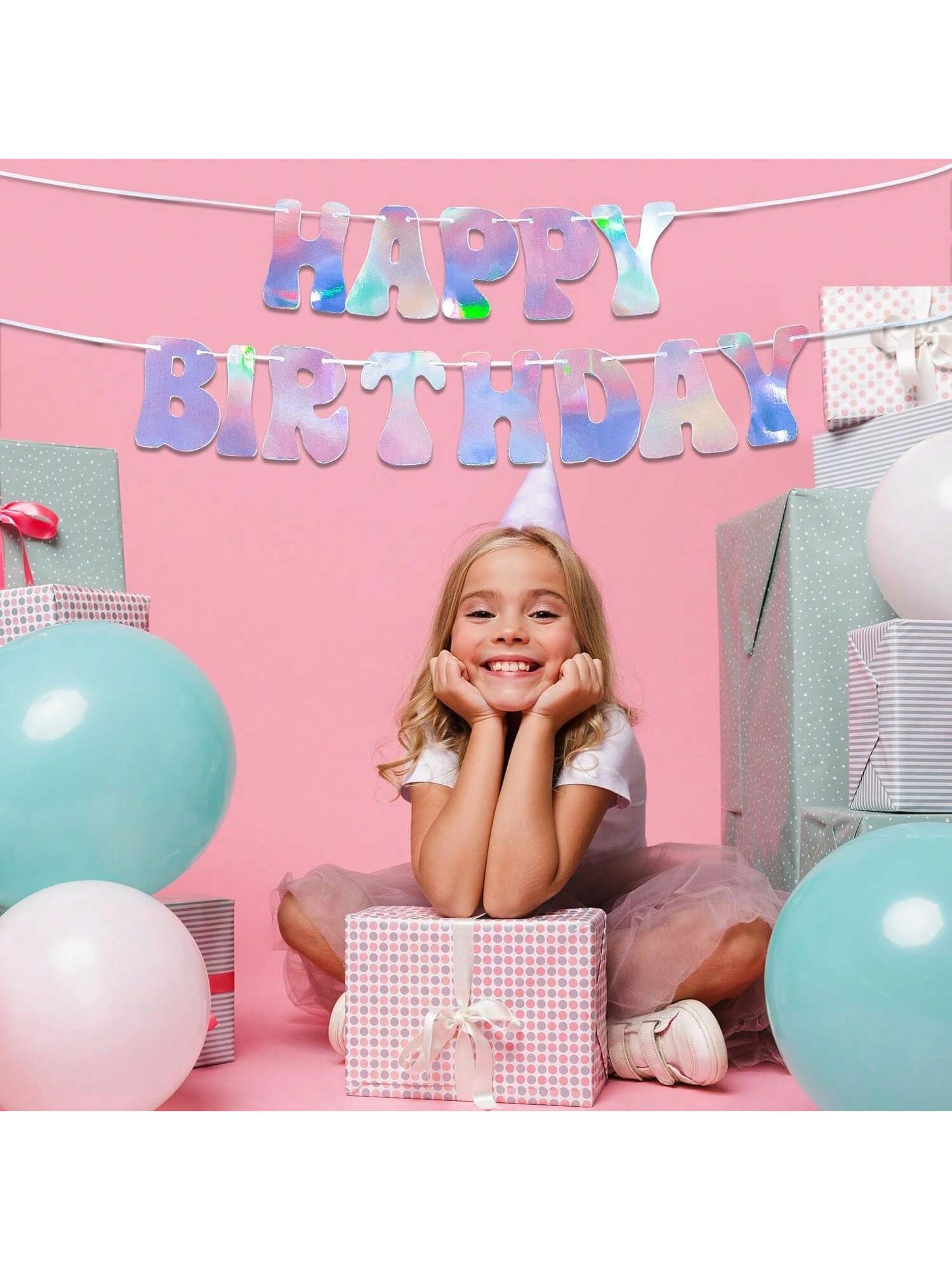 6 Ft Iridescent Silver Happy Birthday Banner Pre Strung for Party Decor
