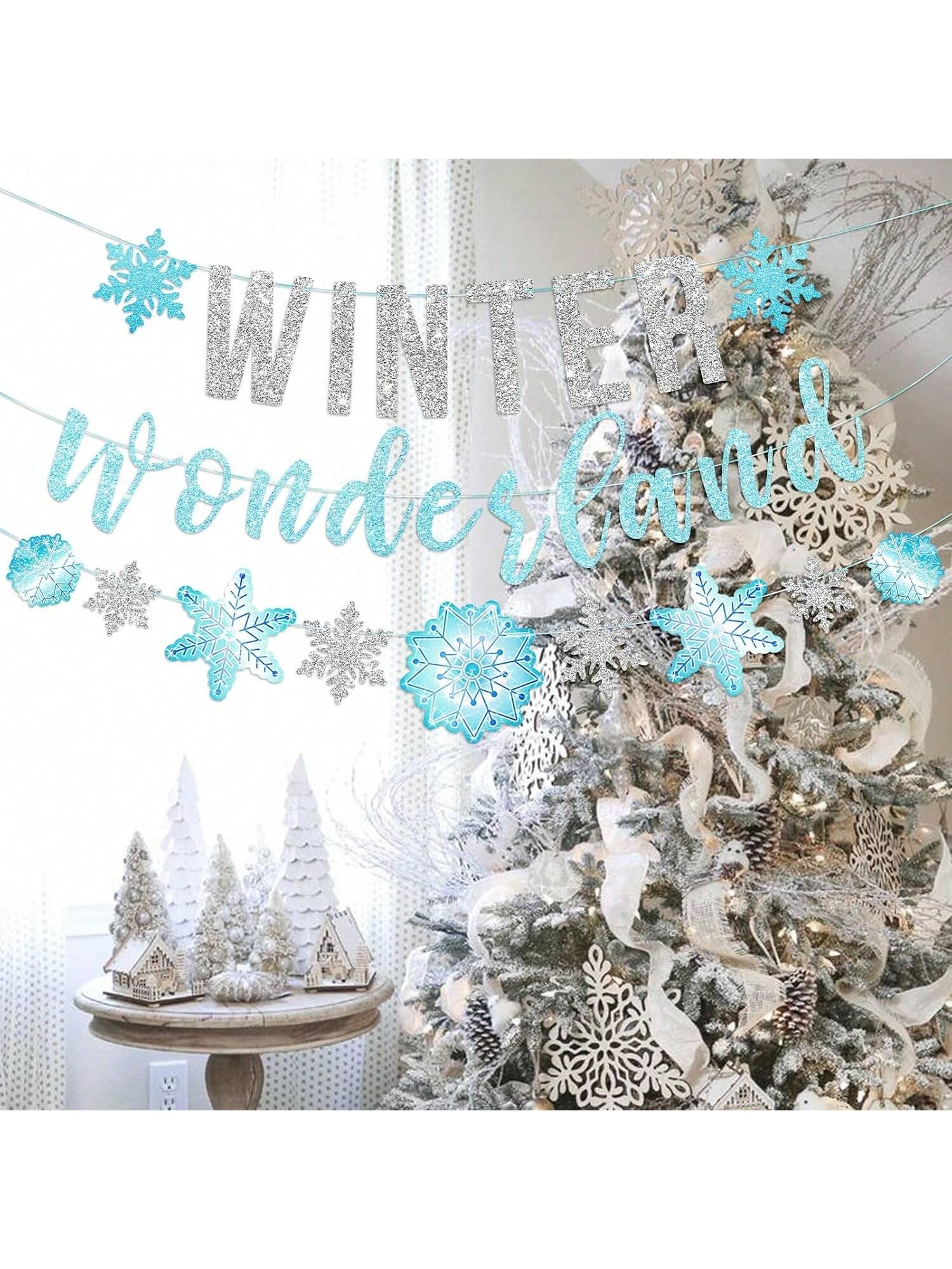 Winter Wonderland Snowflake Garland Banner for Christmas Wedding Birthday