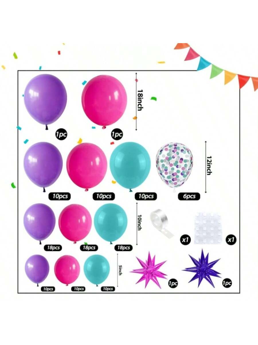 Pink Teal Blue Balloon Arch Kit with Confetti Balloons for Party Decor