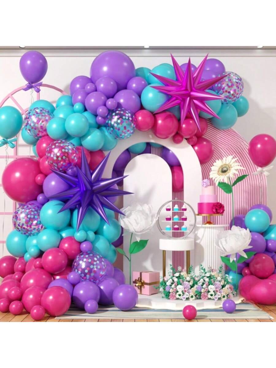 Pink Teal Blue Balloon Arch Kit with Confetti Balloons for Party Decor