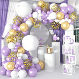 130PCS Purple Balloon Garland Kit with Lavender and Gold Confetti for Parties