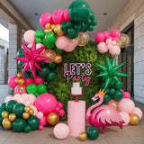 Tropical Flamingo Balloon Garland Kit with Pink Green and Gold Confetti