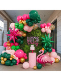 Tropical Flamingo Balloon Garland Kit with Pink Green and Gold Confetti