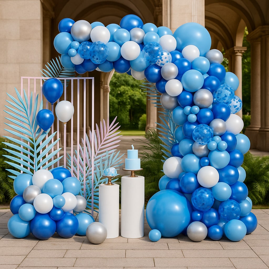 123 Pc Blue Balloon Garland Kit Navy Silver White Confetti for Birthday Wedding Graduation