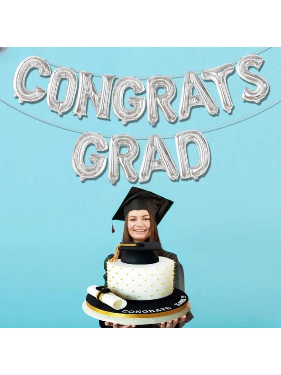 16in Silver Congrats Grad Balloon and Banner for Graduation Party Decor