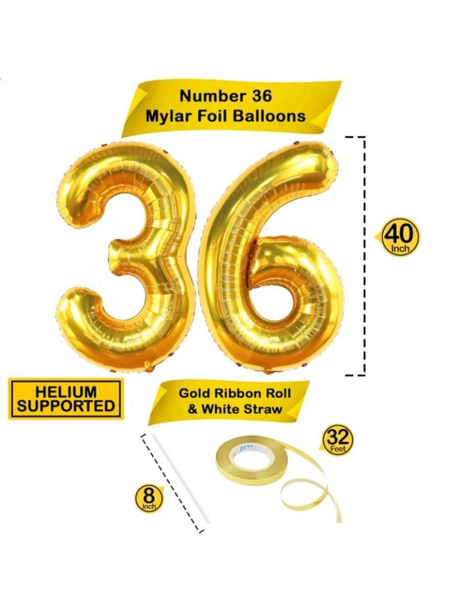 40in Giant Gold 36 Number Balloon for 36th Birthday Decorations for Men