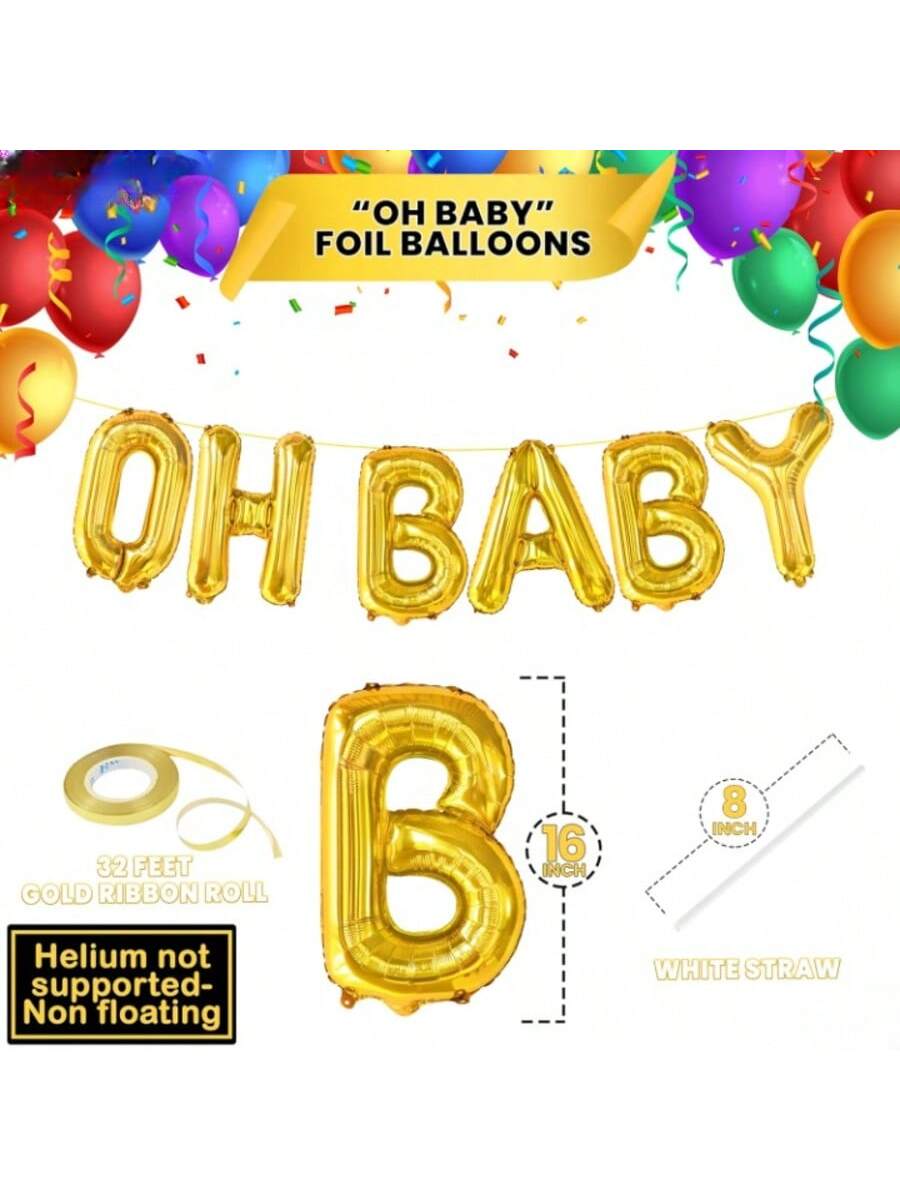 Gold Oh Balloon Banner 16 Inch Letter Balloons for Gender Reveal Decor