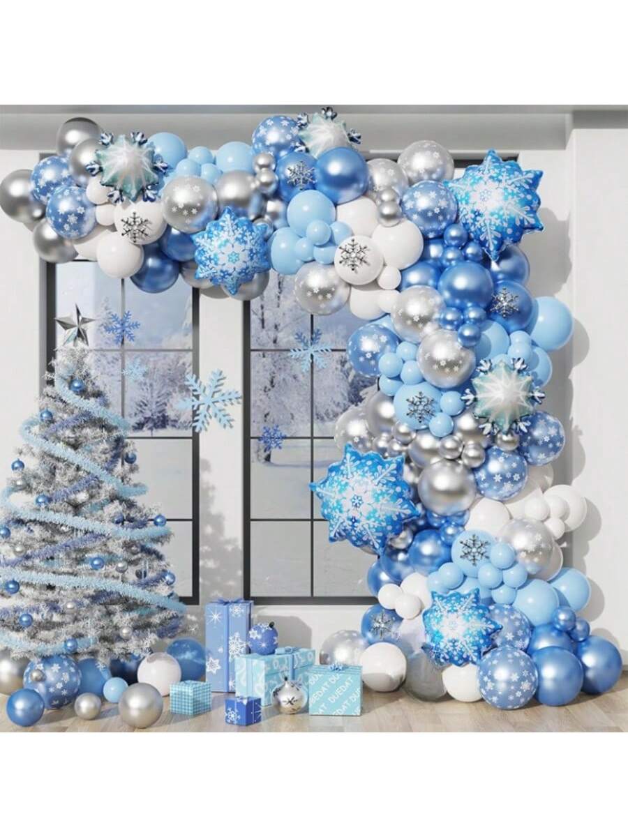 Winter Wonderland Balloon Arch Kit with Blue, Silver, and White Balloons