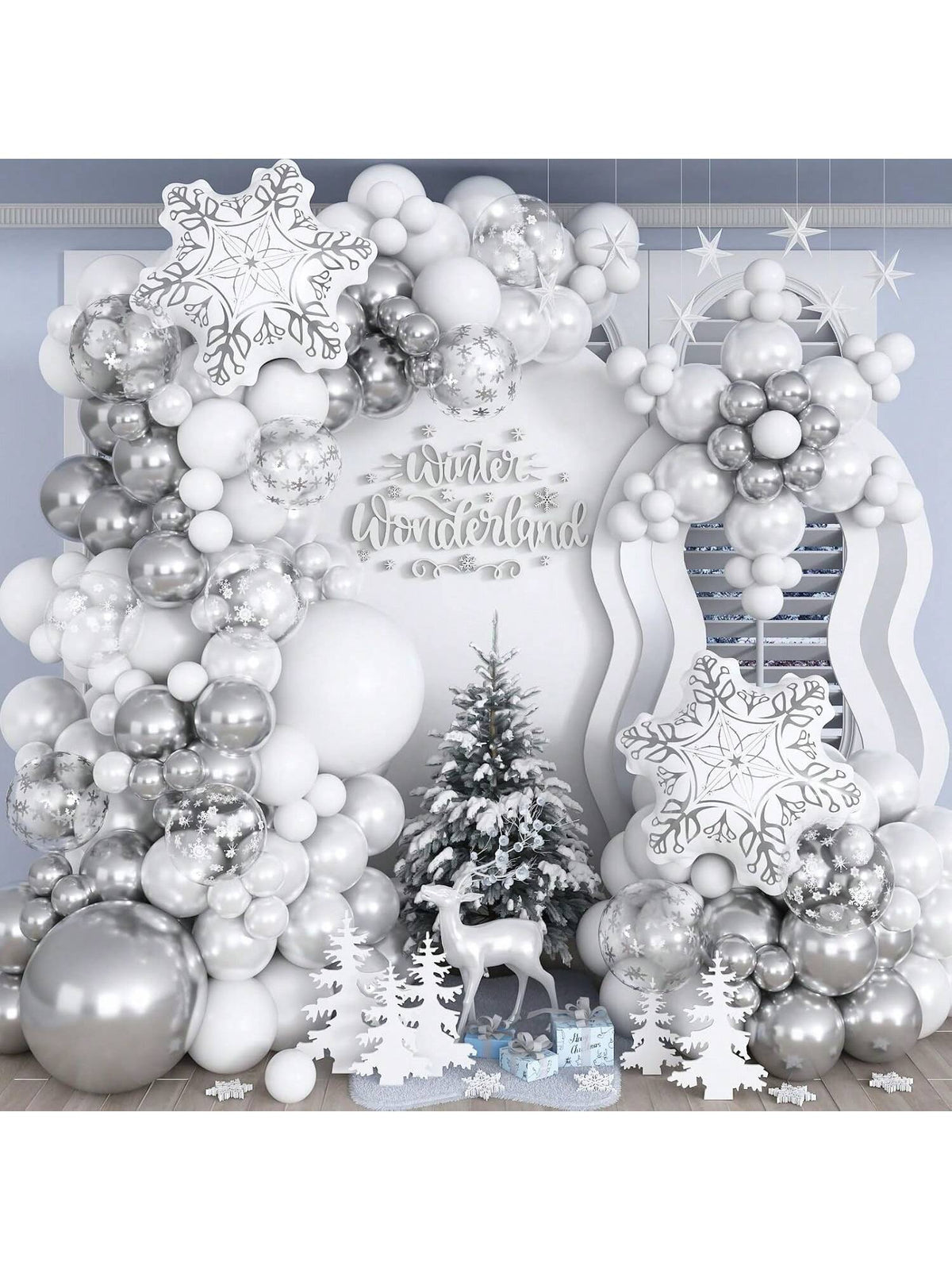 116PCS Winter Wonderland Balloon Arch Kit White & Silver Party Decor