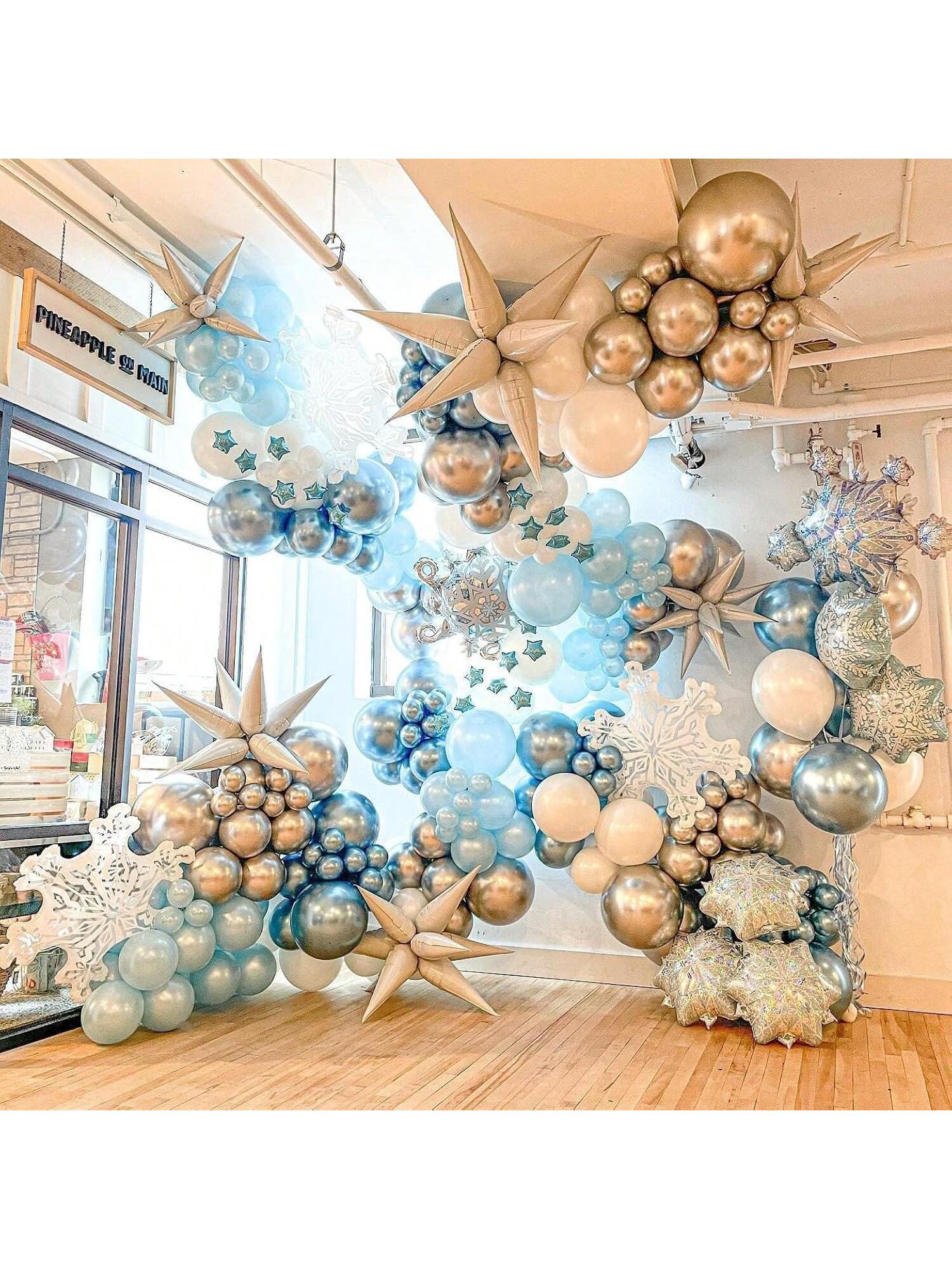 178pcs Winter Wonderland Balloon Arch Kit with Blue Silver White Balloons