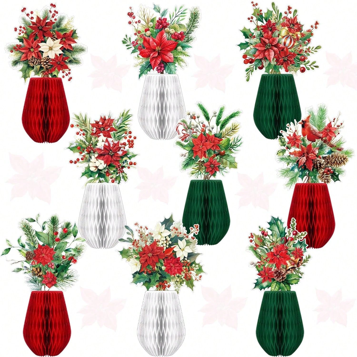 9PCS Red Poinsettia Table Centerpieces for Holiday & Party Decor